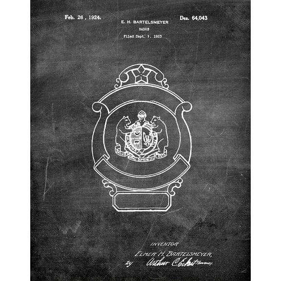 Original Police Badge Artwork Submitted In 1924 - Police - Patent Art Print