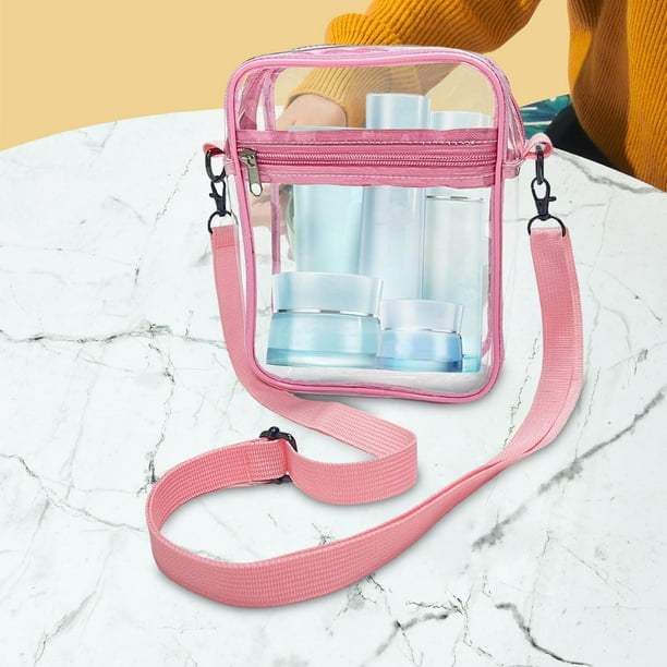 Clear Crossbody Bag Clear Purse Bag Transparent Waterproof with Extra Pocket Shoulder Bag Handbag for Travel Festivals Sports Pink Small