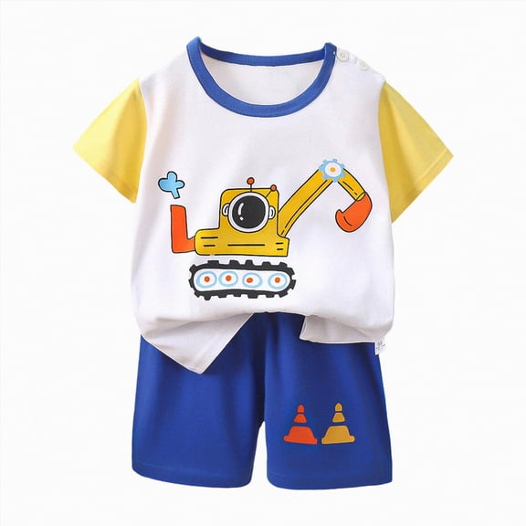 TOWED22 Infant Toddler Girls Boys 2 Piece Outfits Print Short Sleeve Round Neck T-Shirt Top Cotton Shorts Sets Clothes(Yellow,9-18 M)