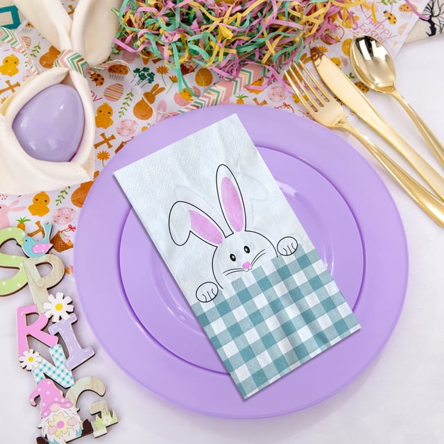 Homekingdee 16 Pcs Easter Rabbits Colorful Paper Napkins - Party Decorations for Birthday and Easter Celebrations Table Settings