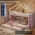 thumbnail image 3 of Triple Bunk Bed Twin Over Twin Over Twin with Storage Bins and Bookshelf, Metal Bunk Beds for 3 Teens/Adults, House Triple Bunk Bed Frame with Globe String Lights, Guardrails & Ladder, White, 3 of 10