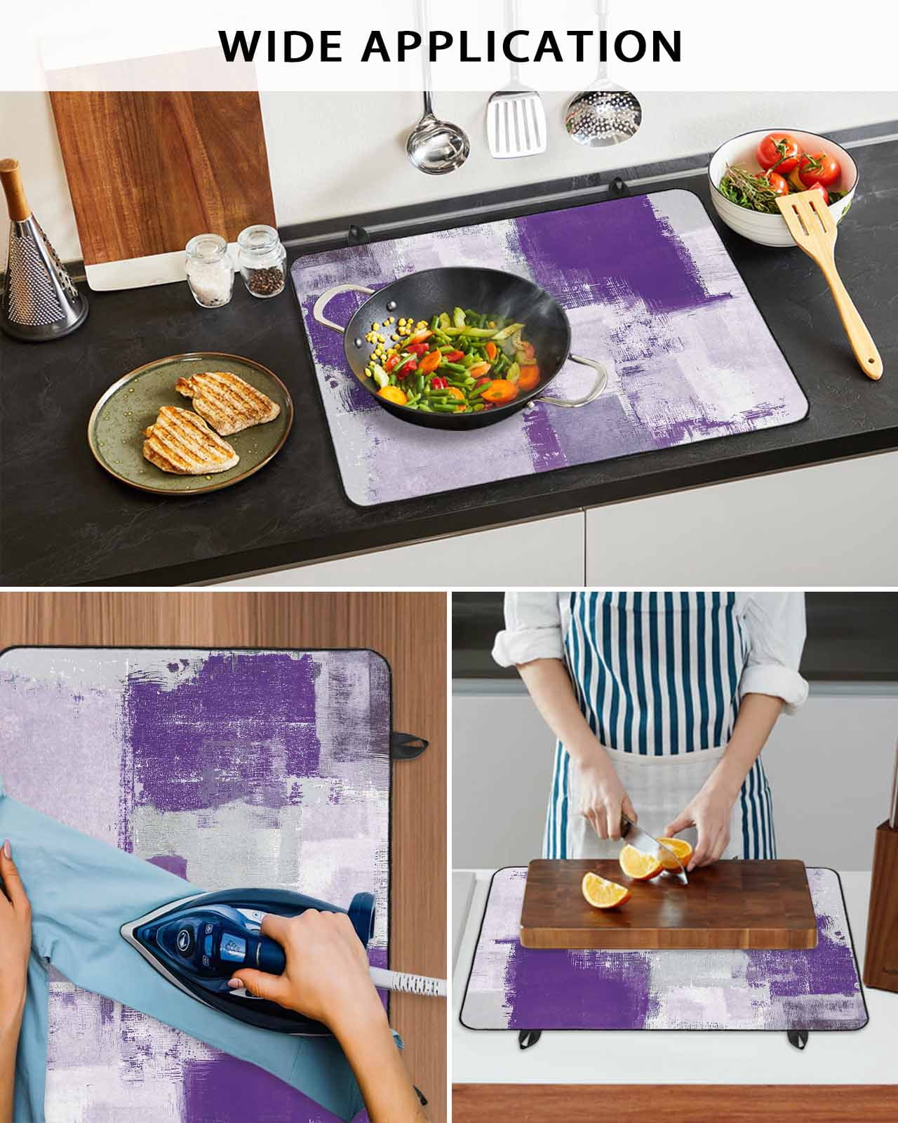 nqOlkjepod Large Induction Cooktop Protector Mat 36"x21", Modern Oil Painting Stove Top Covers for Electric Stove, Purple Grey Abstract Graffiti Art Stove Burner Cover Mats, Glass Top Stove Cover