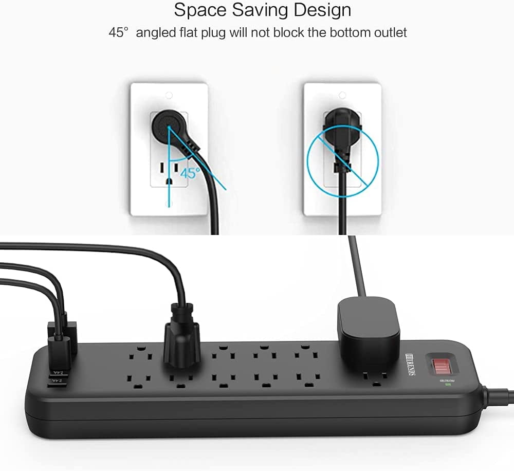 HITRENDS Surge Protector Power Strip - 12 AC Outlet 6ft Extension Cord, 5 USB Ports for Home Office