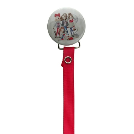 Three Modern Girls Pacifier Clip with Hot Pink Ribbon