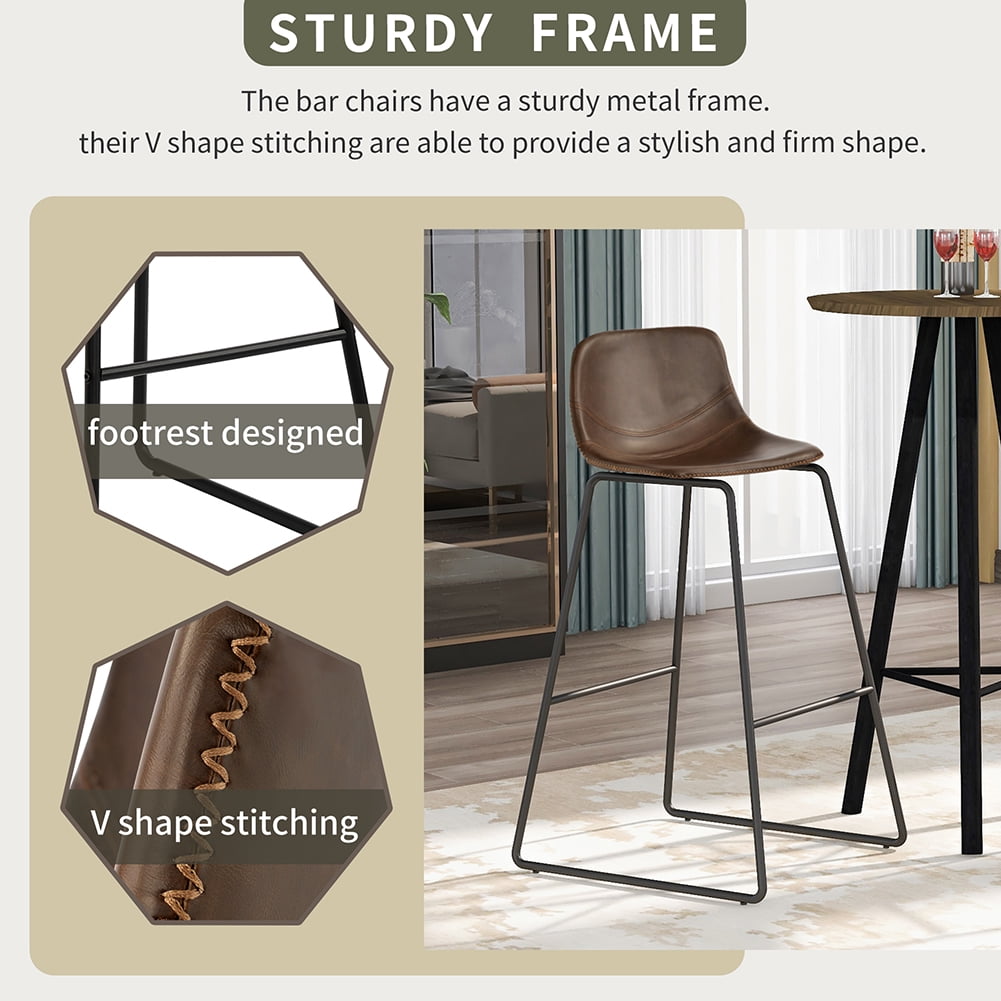 Lowestbest 2Pcs Height Bar Stools, 39" Footrest Dining Chairs, Vintage Leatherier Barstool (Light Brown) Lowestbest 2Pcs Height Bar Stools, 39" Footrest Dining Chairs, Vintage Leatherier Barstool (Light Brown)