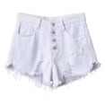 thumbnail image 2 of Women's Distressed Casual Denim Shorts High Waisted Button Tassels Hem Jean Shorts for Summer Travel White 4XL, 2 of 7