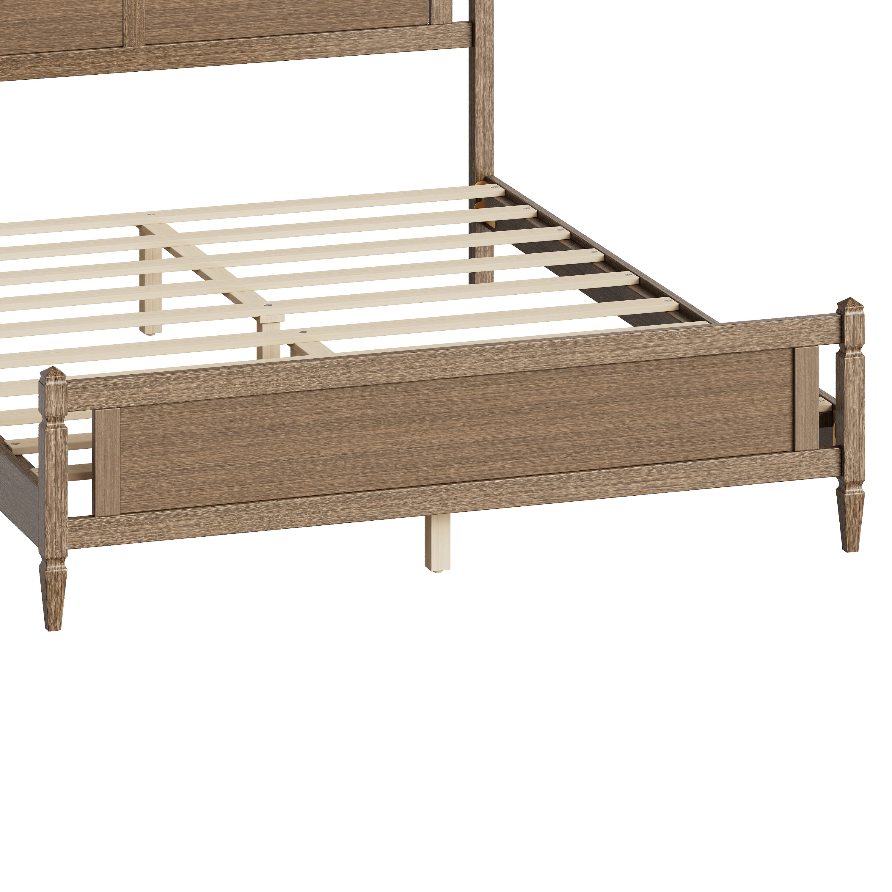 Euroco Modern Wood Queen Size Platform Bed, Mid-Century Bed Frame with Panel Headboard, No Box Spring Needed, Gray Oak