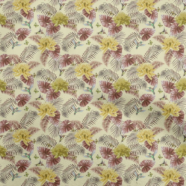 oneOone Cotton Poplin Light Yellow Fabric Tropical Sewing Craft Projects Fabric Prints By Yard 42 Inch Wide