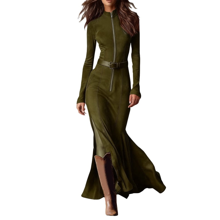 long sleeve green suede dress PAIGE Anessa Longsleeve Dress in Vintage Green Forest