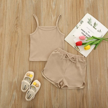 

AURIGATE Summer Girl Sports Solid Color Suit Girls Sleeveless Sling Vest Shorts Suit Clearance