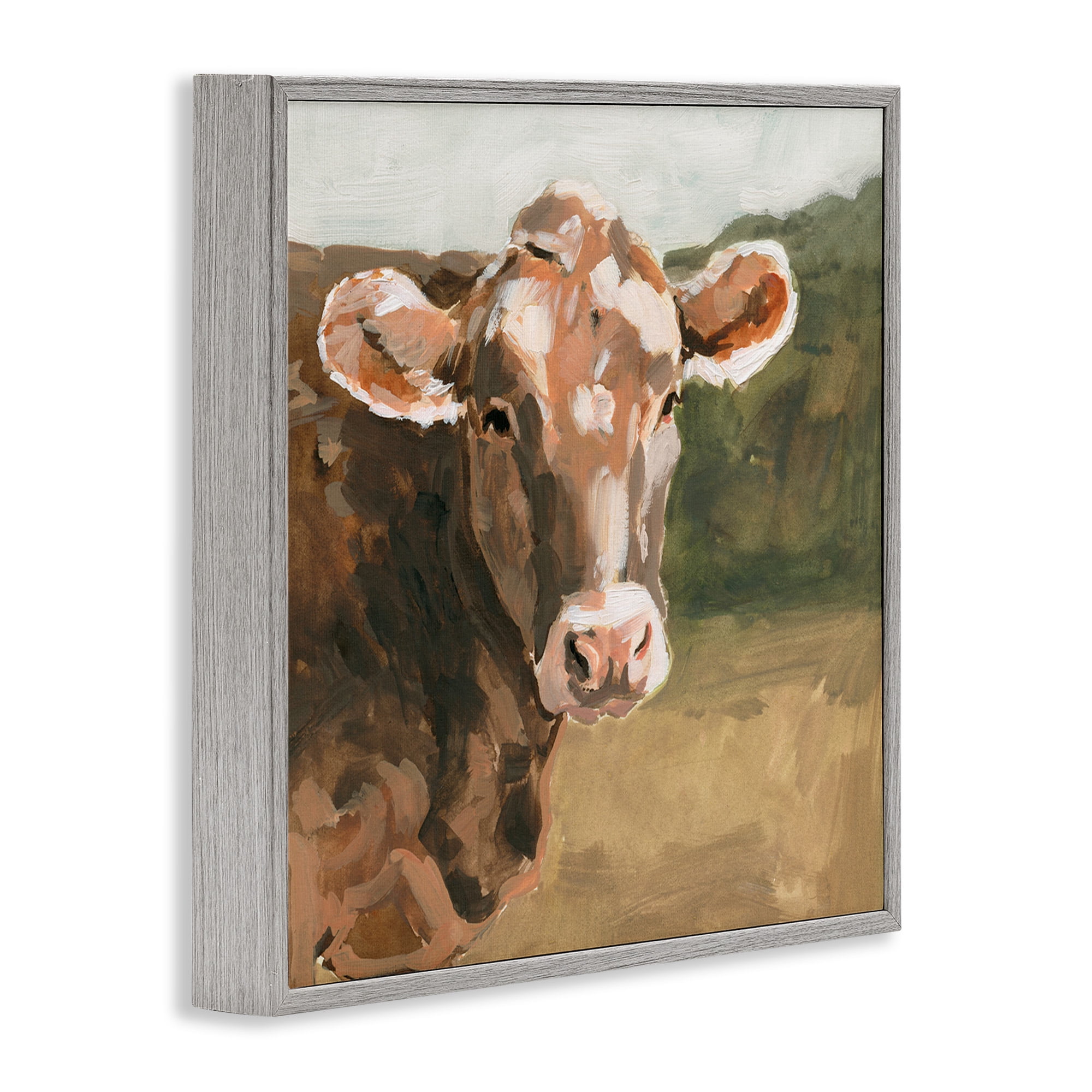 Stupell Industries Soft Country Meadow Cow Animals & Insects Painting Gray Framed Art Print Wall Art, 17 x 17