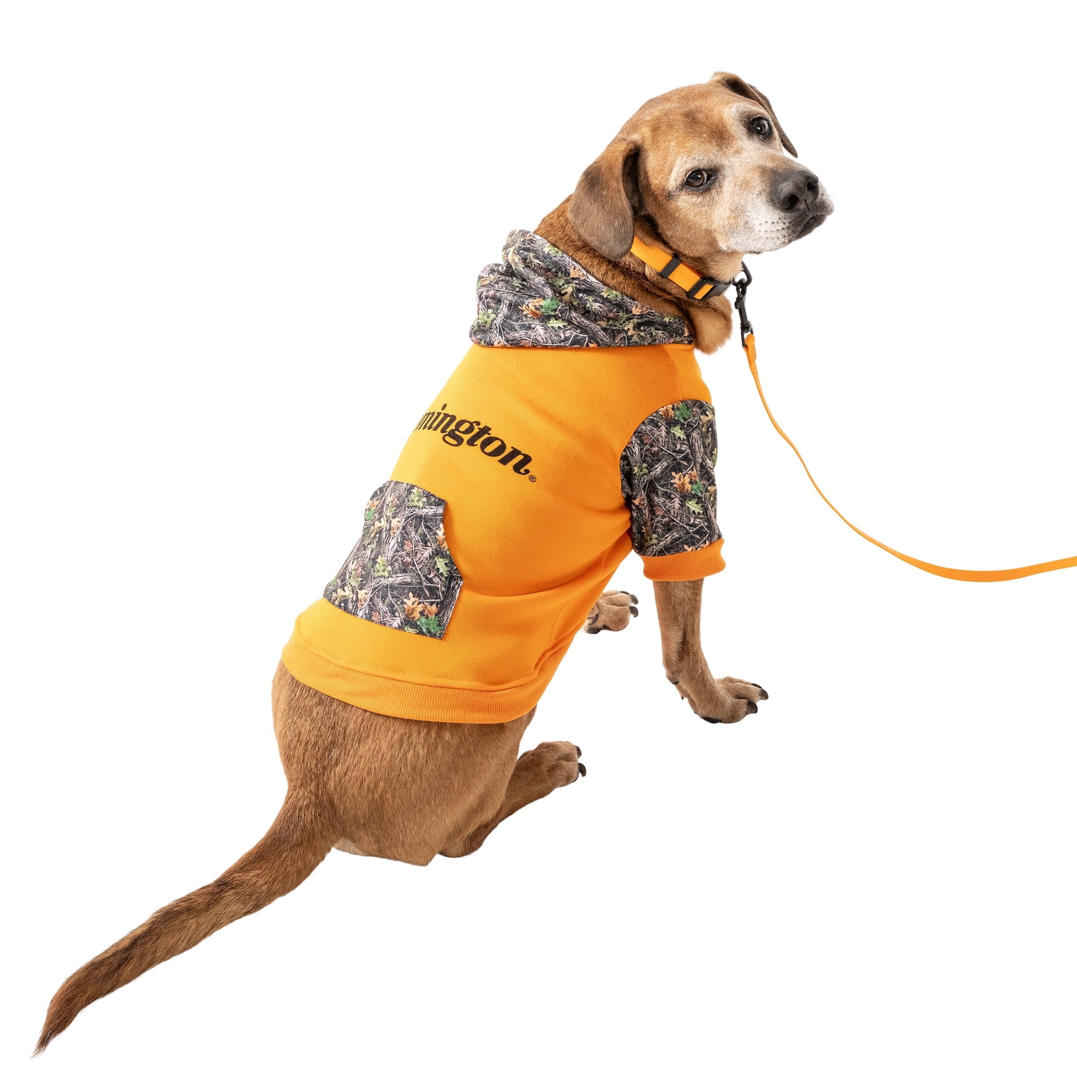 Remington Camo Logo Pet Hoodie for Dogs, Orange, Size M