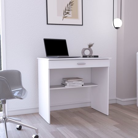 80 C Writing Table, Modern With Spacious Drawer And Lower Shelf Freestanding Desk Ample Workspace, Extra