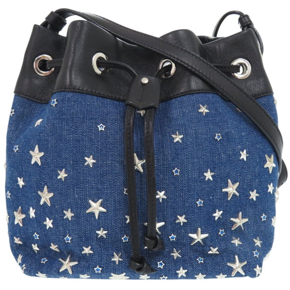 Pre-Owned Jimmy Choo Star Studs JUNO S Drawstring Bag in Denim, Leather, Blue, and... (Good)