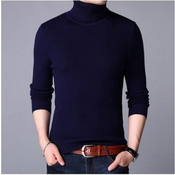 Suéter de punto de tiras verticales para hombre, estilo europeo y americano, ajustado, adelgazante, de color sólido, para otoño