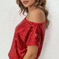 thumbnail image 6 of cocolona Womens Sequin Off Shoulder Tops Summer Short Sleeve Sparkly T-shirts Fashion Casual Loose Blouses, 6 of 7