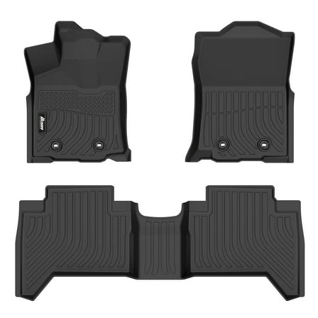 Ikon Motorsports 3D TPE Floor Mats Compatible with 2018-2023 Toyota Tacoma Double Cab, All Weather Waterproof Heavy Duty Floor Liners Carpets Black 3PCS Set