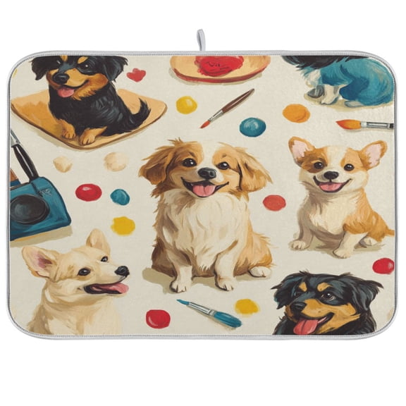 BZSMCE Dish Drying Mat Dogs with Drawing Brush Design Drying Mats