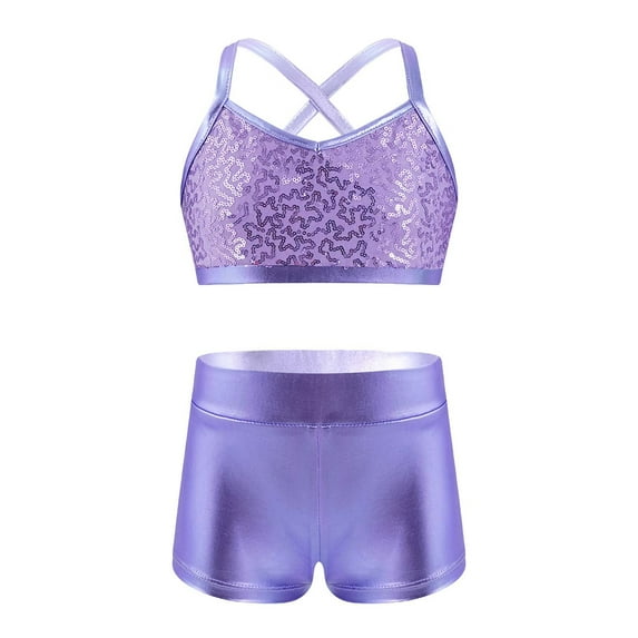 MSemis Kids Girls Spaghetti Shoulder Straps Shiny Sequins Tops with Bottoms Set