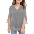 thumbnail image 2 of ZHOGXU Toddler Kids Girls Top 3/4 Sleeve V Neck Sequins Mesh Layered Comfortable Fashion Tee For Casual Daily Wear,Grey,11-12 Years, 2 of 4