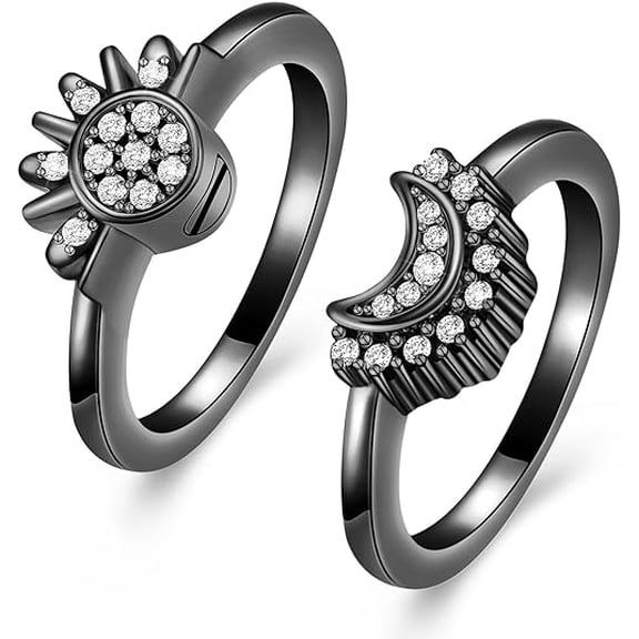 2 Pack Shiny Sun & Moon Urn Cremation Ring Set - Personalized Cremation Jewelry for Ashes Rings Sun Ring Cremation Urn Ring for Ashes Finger Ring