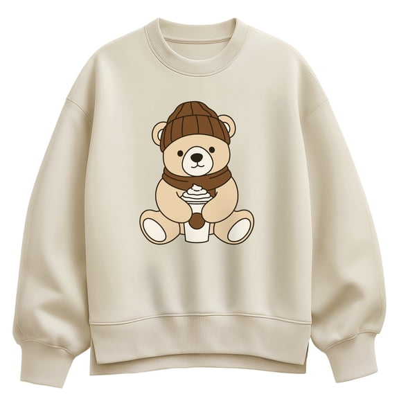 Instant Message - Coffee Bear - Ladies Oversized Fleece Crew Sweatshirt
