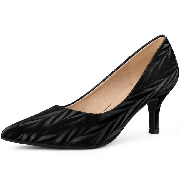 Unique Bargains Women s Pointed Toe Printed Slip On Kitten Heel Pumps Black Size 7.5 Black 7.5