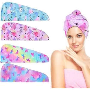 BRIG- 4 Pack Microfiber Hair Towel Wrap Pattern 2