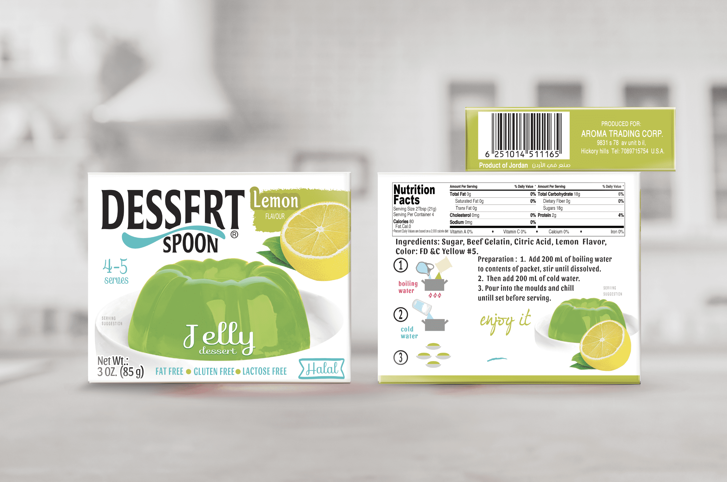 Jello Dessert Spoon Lemon Flavor (Halal) Value Pack of 4 3oz حلال