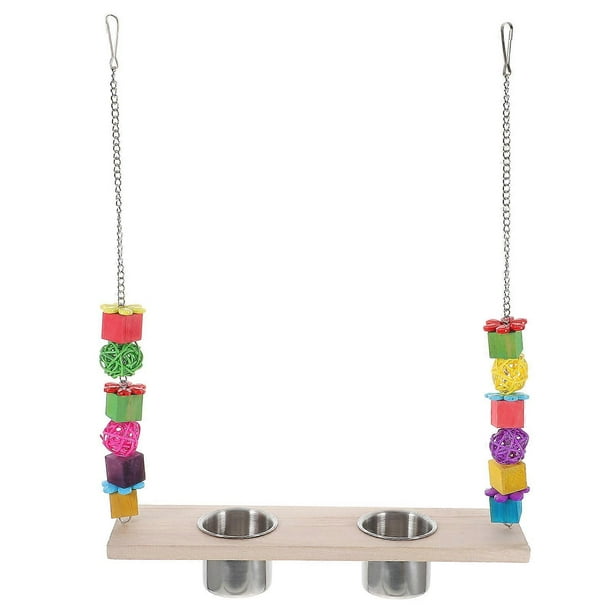 Bird Feed Swing Colorful Parrot Swing Toy for Bird Cage Indoor Use Wooden Stainless Steel Multi Function 1Pcs