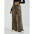 thumbnail image 6 of Women'S Plaid Leopard Print Straight Leg Pants Elastic Waist Y2K Trousers Bottoms with Pockets Leopard Brown L, 6 of 8