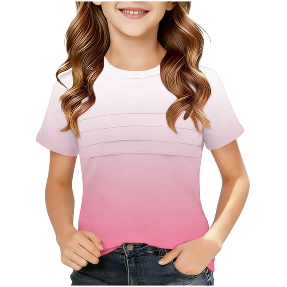 Zpanxa Girls T Shirts Ombre Print Crew Neck Short Sleeve Summer Casual Tee