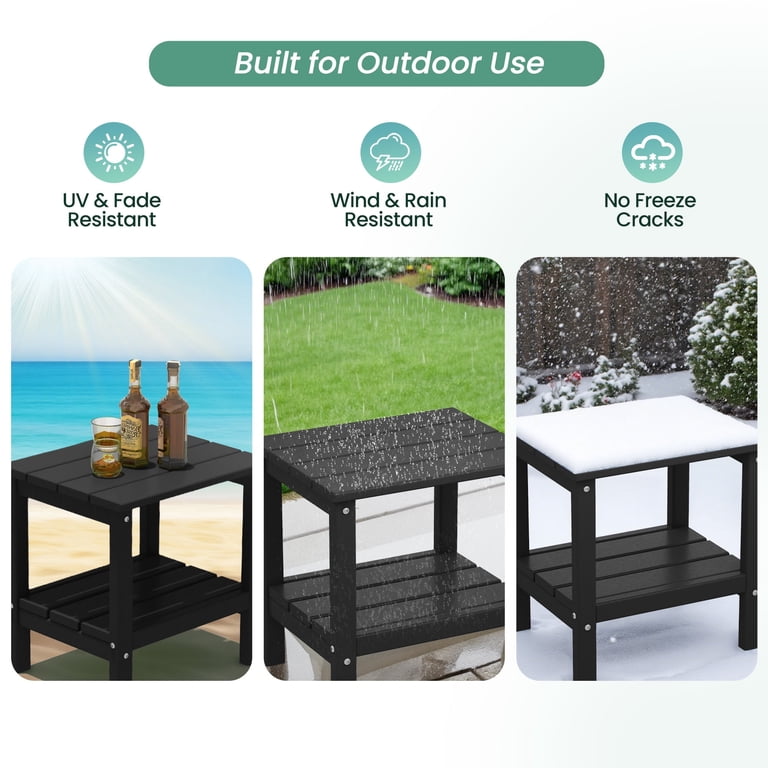 Kingyes 2-Tier Outdoor Side Table, Black HDPE photo 3