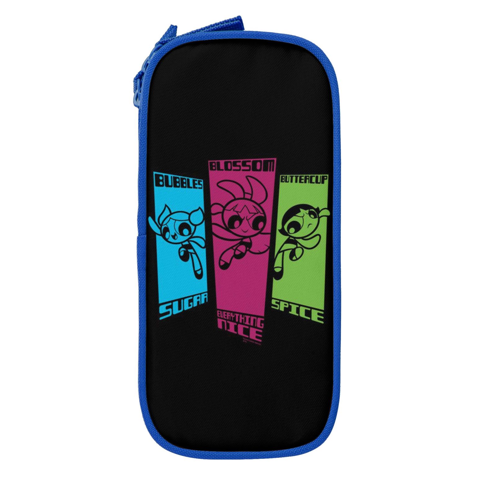 The Powerpuff Gi-rls Pencil Case Large Capacity Pencil Pouch Penbag Office Stationery Organizer Travel Makeup Bag Blue