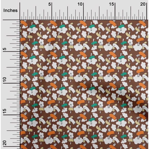 oneOone Cotton Silk Brown Fabric Cloud & Bird Cartoon Dress Material Fabric Print Fabric By The Yard 42 Inch Wide