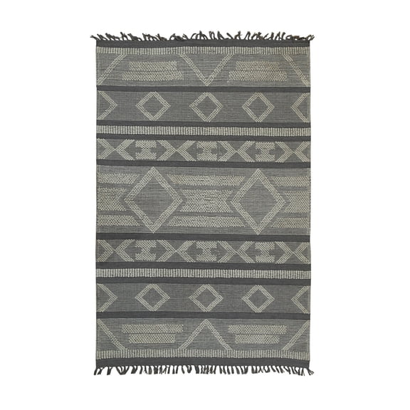 EORC Gray Handmade Polyester Transitional Outdoor Durrie Rug, 8' x 10'-Color:Gray,Material:Polyester