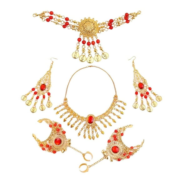 Conjunto de danza del vientre Colcomx Collar Pendientes Diadema