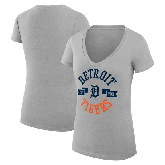 Women's G-III 4Her by Carl Banks Heather Gray Detroit Tigers Super-Slim Fit Lightweight City Graphic V-Neck T-Shirt