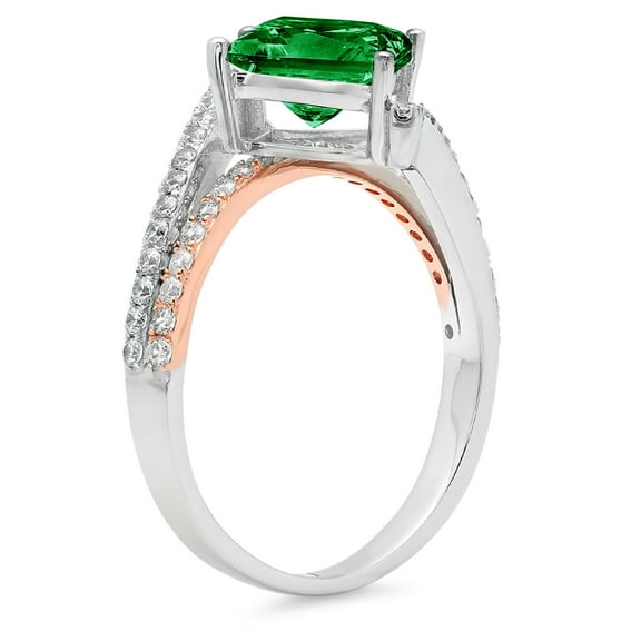 2.3075 ct Princess Cut Simulated Emerald Solitaire with Accents Engagement Ring for Women in 18K White/Rose Gold