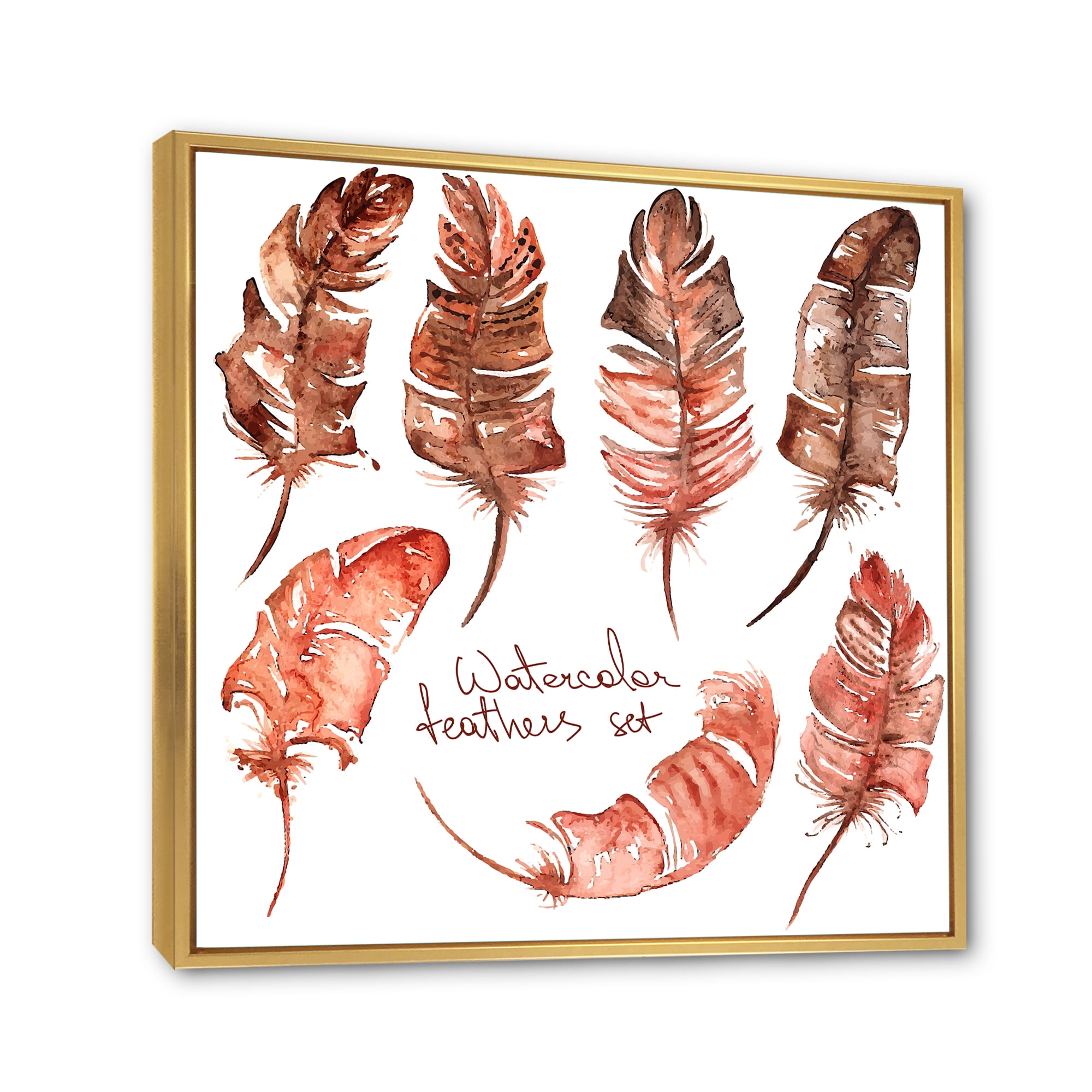 Boho Art Feather Icons 16 in x 16 in Framed Painting Canvas Art Print, by Designart