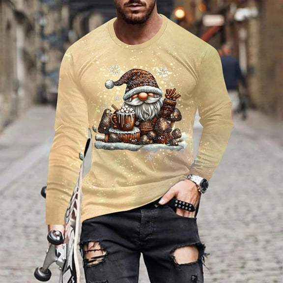 Visit the JURANMO Store Big and Tall Crew Neck T Shirts for Men Ugly Santa Graphic Long Sleeve Casual Tee Tops Lightweight Loose Fit Fall Tees Christmas Gifts Khaki M