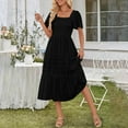 thumbnail image 4 of Casual Dresses for Women 2025 New Women's Summer Flowy Maxi Dress Short Sleeve Smocked Tiered Ruffle Boho Dresses with Pockets Black XXL, 4 of 9