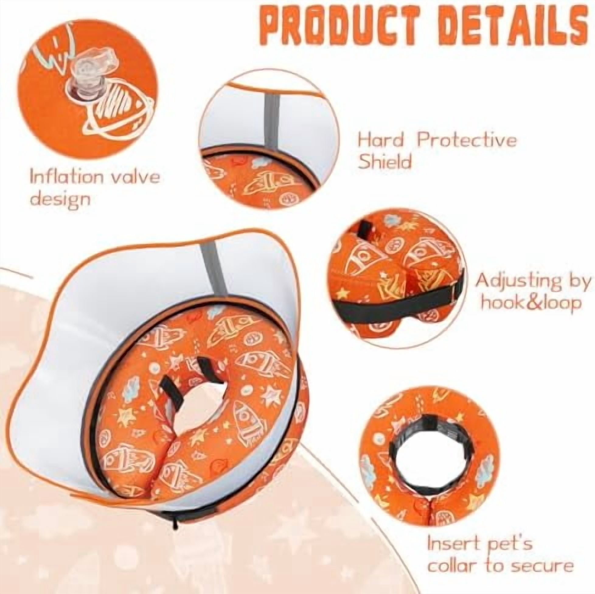 Elevated Inflatable Dog Cone Collar to Stop Licking, Dog Donut Collar After Surgery, Soft Dog Cone Alternative for Small Medium Large Dogs Orange,XL(Neck 14"-18")
