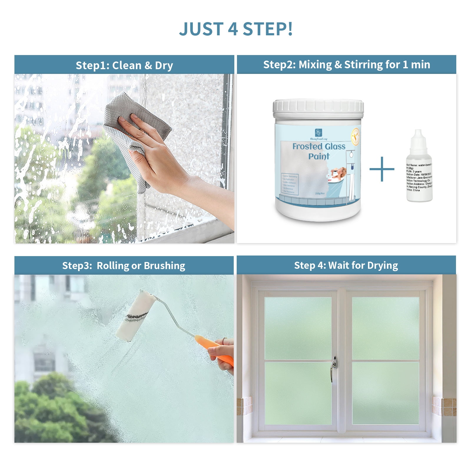 Frosted Glass Paint for Window - Window Privacy Paint, Waterproof & UV Resistant, Frosted Glass Spray, for Bathroom, Kitchen, Room, Sliding Door,8oz (with tools)