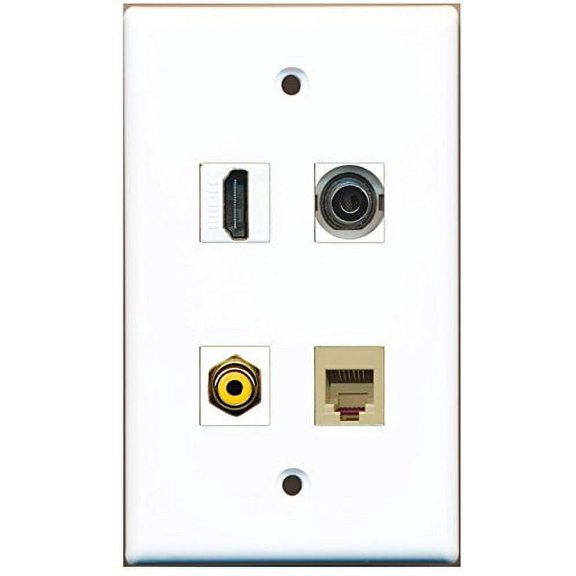 RiteAV - 1 Port HDMI 1 Port RCA Yellow 1 Port Phone RJ11 RJ12 Beige 1 Port 3.5mm Wall Plate