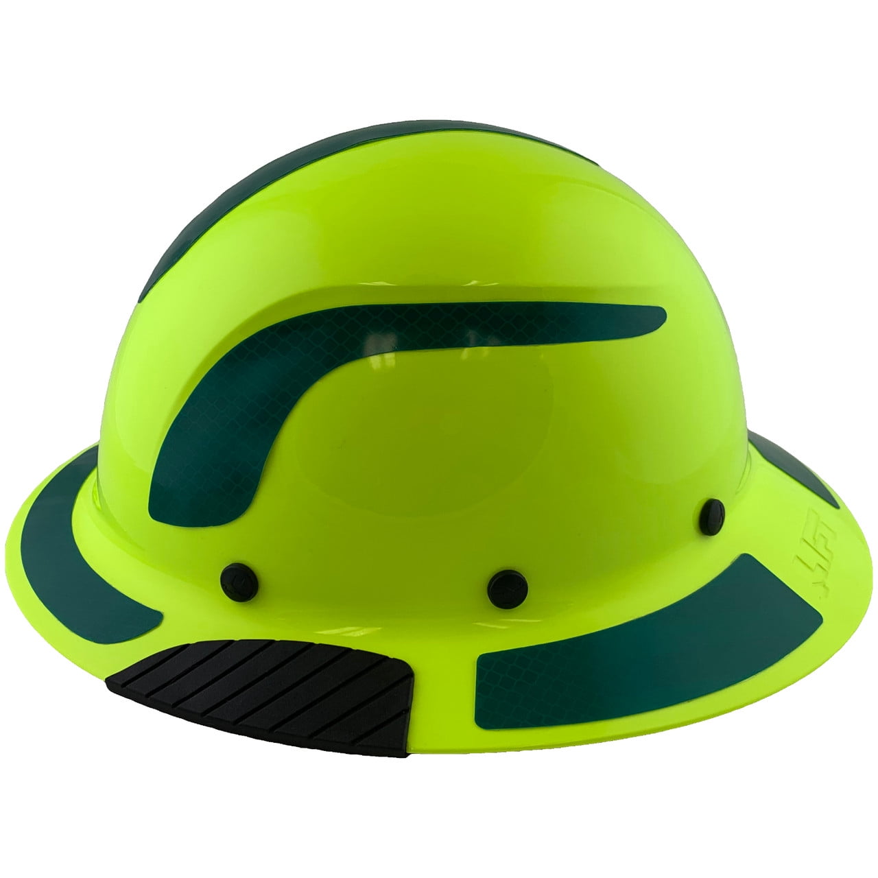 DAX Fiberglass Composite Hard Hat - Full Brim High-Viz Lime with Reflective Green Decal Kit Applied