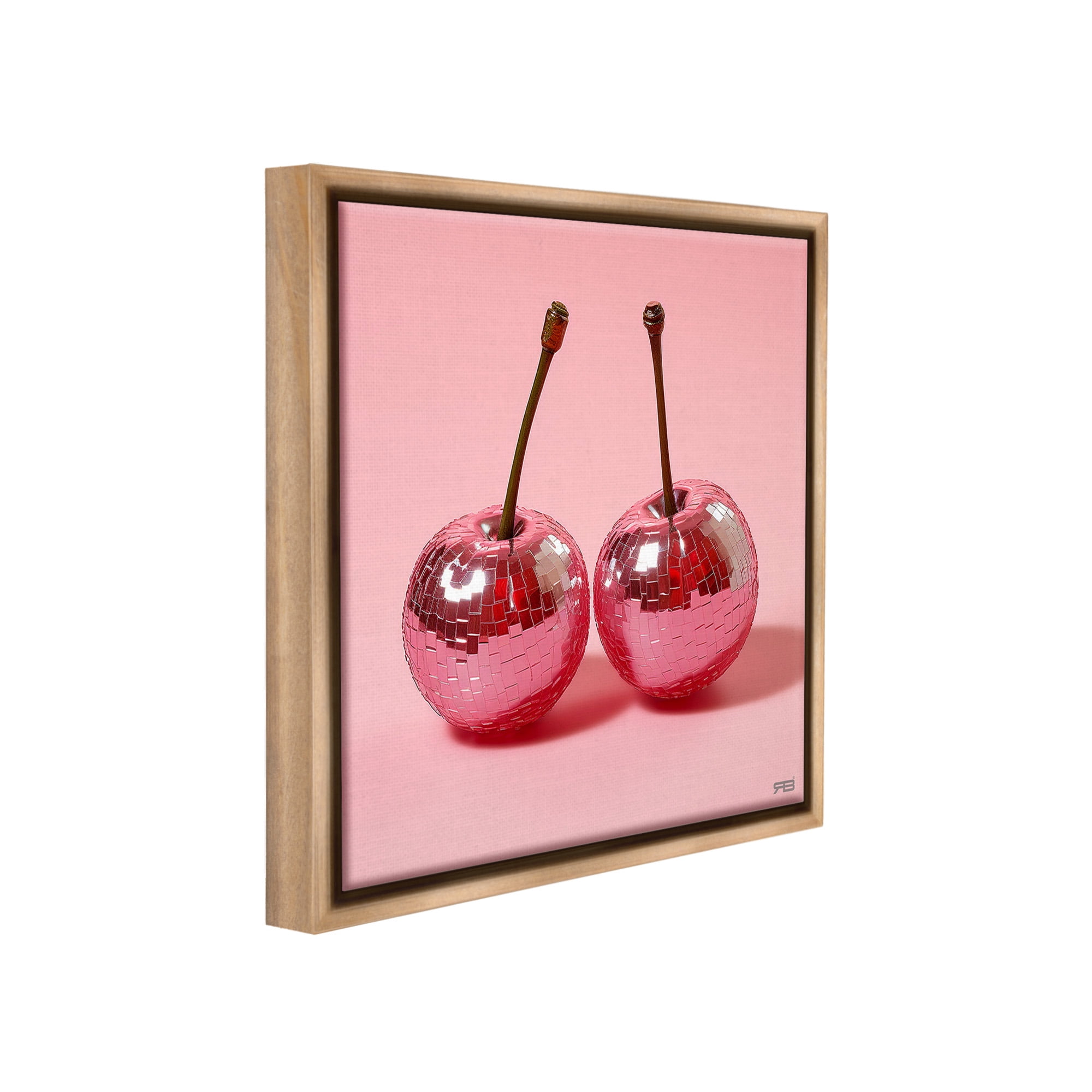 Stupell Industries Reflective Cherries on Pink Food & Beverage Painting Brown Floater Framed Canvas Art Print Wall Art, 18 x 18