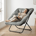 thumbnail image 7 of Gaildon Moon Saucer Chair Soft Faux Fur Folding Accent Chair, Square Lounge Lazy Chair Moon Chair with Metal Frame, Grey, 7 of 7