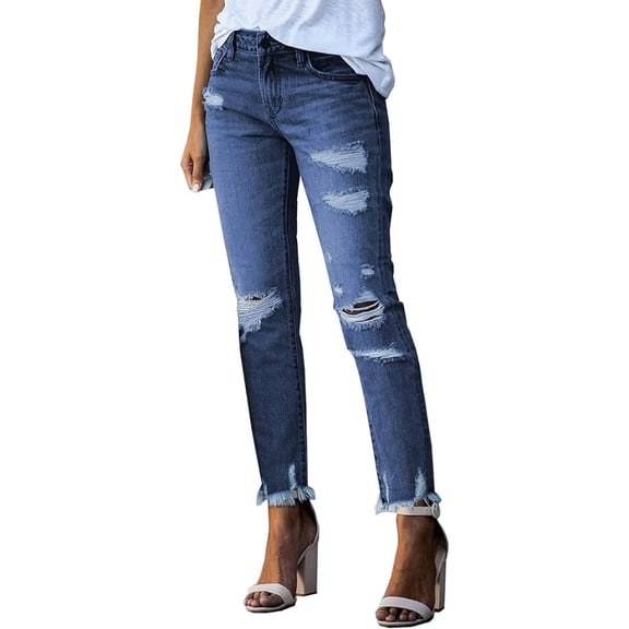 Women's Ripped Skinny Jeans Distressed Stretchy Denim Pants