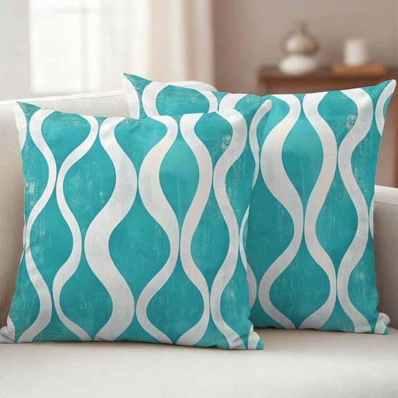 Pack of 2 Outdoor Pillow Covers,Waterproof Teal Wave Throw Pillow Covers,Modern Abstract Art Farmhouse Decorative Pillowcases Cushion Covers for Patio Garden Couch Pillow Sham Protector 20x20 Inch